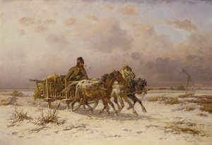 A Peasant in a Sledge Driving Three Horses by Adolf van der Venne