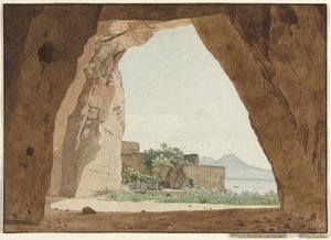 Vesuvius and the Bay of Naples from a Cave, 1820 by Adolf von Heydeck