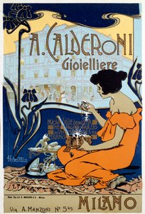 Advertising Poster for Calderoni Jeweler in Milan by Adolfo Hohenstein