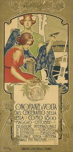 Poster Advertising the Exhibition of Electrical Products Held in Honor of the 100th Anniversary of the Birth of Alessandro Volta by Adolfo Hohenstein