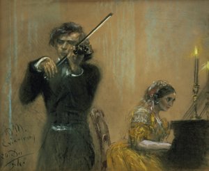 Clara Schumann (1819-96) and Joseph Joachim in concert