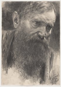 Head of a Bearded Man in Half-Profile by Adolph Menzel