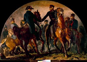 Meeting of Gebhard Leberecht von Blucher and Arthur Wellesley Wellington at the Battle of La Belle Alliance by Adolph Menzel