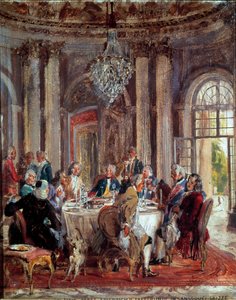 The Round Table of Frederic II of Prussia with Voltaire and Christoph Ludwig von Stille at the Palace of Sanssouci