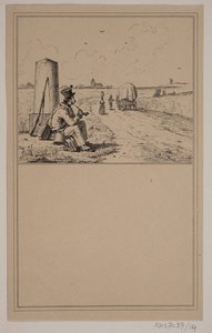 The Soldier on the March. No. 13 in Chr. Winther and M. Rørbye, "25 Pictures for Small Children" by Johan Adolph Kittendorff