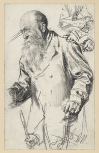 Old Bearded Man in a Coat with a Cane, Some Details Repeated by Adolph Menzel