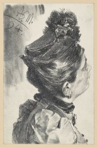 Bust of an Upward Looking Lady with Hat, Facing Right by Adolph Menzel