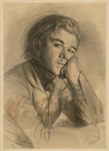 Bust of a Boy to the Right, Head Resting on the Left Hand, Probably Carl Johann Arnold by Adolph Menzel