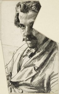 Bust of a Man with Beard Facing Left, Head Turned to Viewer by Adolph Menzel
