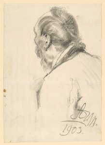 Bust of a Bearded Man Facing Left, Half in Rear View by Adolph Menzel