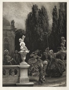 Essay on Stone with Brush and Scraper: Playing at Hoops on the Castle Terrace, 1851 by Adolph Menzel