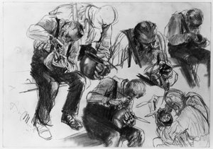 Eating Worker in Several Views. Study for "Iron Rolling Mill. Modern Cyclops" by Adolph Menzel