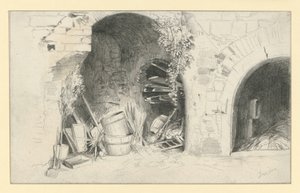 Barrels and Boards under Arches of Jungfernbastei in Dresden by Adolph Menzel
