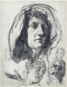 Head of an Older Woman with Cloth, Studies of a Younger Woman with Hat. Model Studies for "Piazza d
