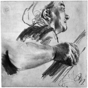 Head of an Older Woman, Bent Forward to the Right, Right Forearm with Hand by Adolph Menzel