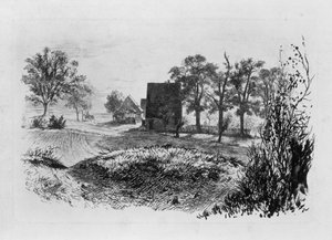 Landscape with Three Huts by Adolph Menzel