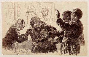 Marthe with the Jug Shards in Her Arm, Stands Between Veit and Ruprecht, and Eve Pleads with the Mother to Refrain, from Heinrich von Kleist