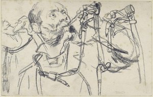 Model Blowing the Hunting Horn for the Emerald Hunting Weapon Set of Johann Georg I of Saxony, in Three Views, Historical Museum, Dresden by Adolph Menzel