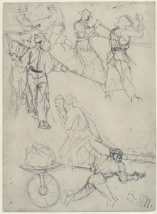 Sketches of Workers at Various Activities in the Rolling Mill. Study for "The Iron Rolling Mill. Modern Cyclopes" by Adolph Menzel