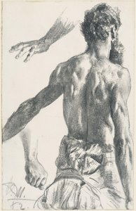 Standing Bearded Man, Half-Nude from the Back by Adolph Menzel