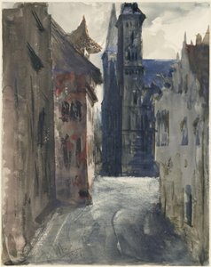 Street and St. Sebald Church in Nuremberg by Adolph Menzel