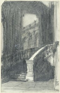 Staircase in the City Pavilion of the Zwinger in Dresden at Night by Adolph Menzel