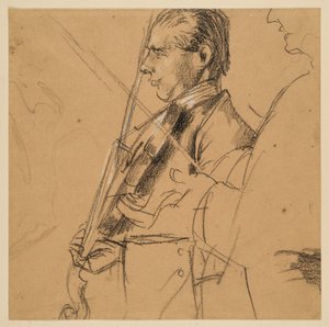 Violin Player. Half Figure. Profile to the Left. Right Profile Sketch. Preliminary Study for the Painting "Flute Concert of Frederick the Great in Sanssouci" by Adolph Menzel