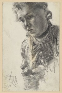 Female Bust Facing Left, Head Inclined by Adolph Menzel