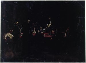 Revelers Around a Large Table and a Singer by Adolph Menzel