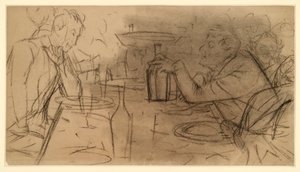 Two Gentlemen Sitting Opposite Each Other at a Tavern Table in Conversation by Adolph Menzel