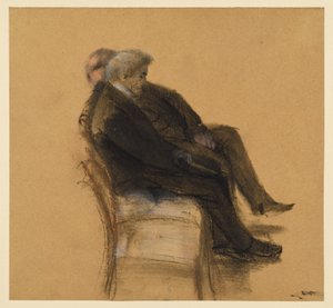 Two Gentlemen Sitting Side by Side in Black Suits