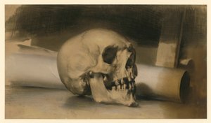 Human Skull to the Right, Behind a Paper Roll by Adolph Menzel