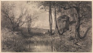 A Pond with a Fisherman along the River Ain by Adolphe Appian