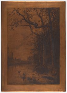 Etched copperplate "Landscape with Ducks" by Adolphe Appian by Adolphe Appian