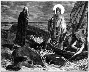 Saint Malo or Saint Maclou at the bow of his boat