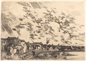 Village on the Riverbank by Adolphe Hervier