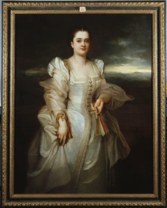 Portrait of a Lady wearing a White Dress embroidered with Pearls by Adolphe Joseph Thomas Monticelli