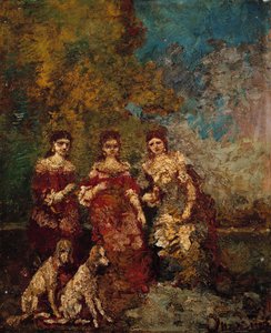 Three Women in the Park by Adolphe Joseph Thomas Monticelli