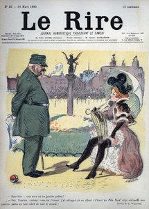 A soldier and a prostitute in the gardens - why did you get cold legs? - Yes, old man, like you in Crimee, I caught on my way this winter to the North Pole, and I warm my poor legs to the good sun of everyone! - drawing by Adolphe Willette for Le Rire
