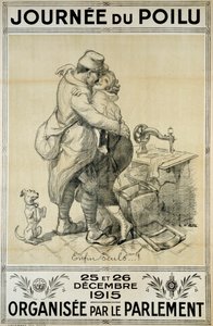 First World War: Poster in Tribute to Soldiers Representing the Reunion of a Couple for the Day of the Hairy on December 25 and 26 by Adolphe Leon Willette