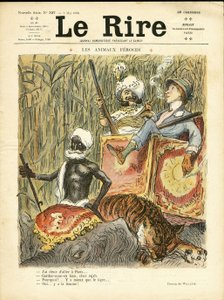 Illustration for the Cover of Le Rire, 08/05/09 - Ferocious Animals - Anti-feminism, Hobbies, Hunting Hunters, India, English India, Animals - Elephant, Women, Tiger