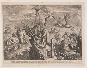 Amerigo Vespucci on His Ship, from Americae Retectio (The Discovery of America) by Adriaen Collaert