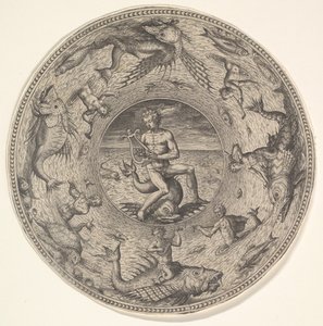 Arion on a Dolphin Surrounded by a Border Decorated with Sea Creatures by Adriaen Collaert