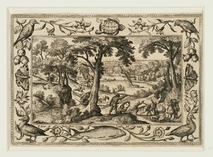 Boar Hunt, from Landscapes with Old and New Testament Scenes and Hunting Scenes by Adriaen Collaert