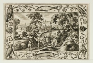 Deer Hunt, from Landscapes with Old and New Testament Scenes and Hunting Scenes by Adriaen Collaert