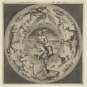 Design for a Plate with Arion Riding a Dolphin in a Medallion Bordered by Sea Monsters, c1600 by Adriaen Collaert