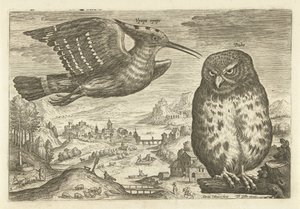 Several Birds in a Landscape (series title: Avivm vivae) by Adriaen Collaert