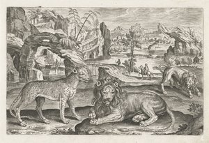 Lions and Leopard (Four-legged Animals) (Animalivm Qvaddrvpedvm) by Adriaen Collaert
