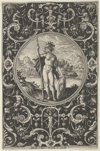 Minerva in a Decorative Frame with Grotesques, from the Judgment of Paris by Adriaen Collaert