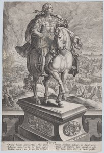 Plate 11: Equestrian Statue of Titus, Seen Three-Quarters to the Right, Mount Vesuvius by Adriaen Collaert